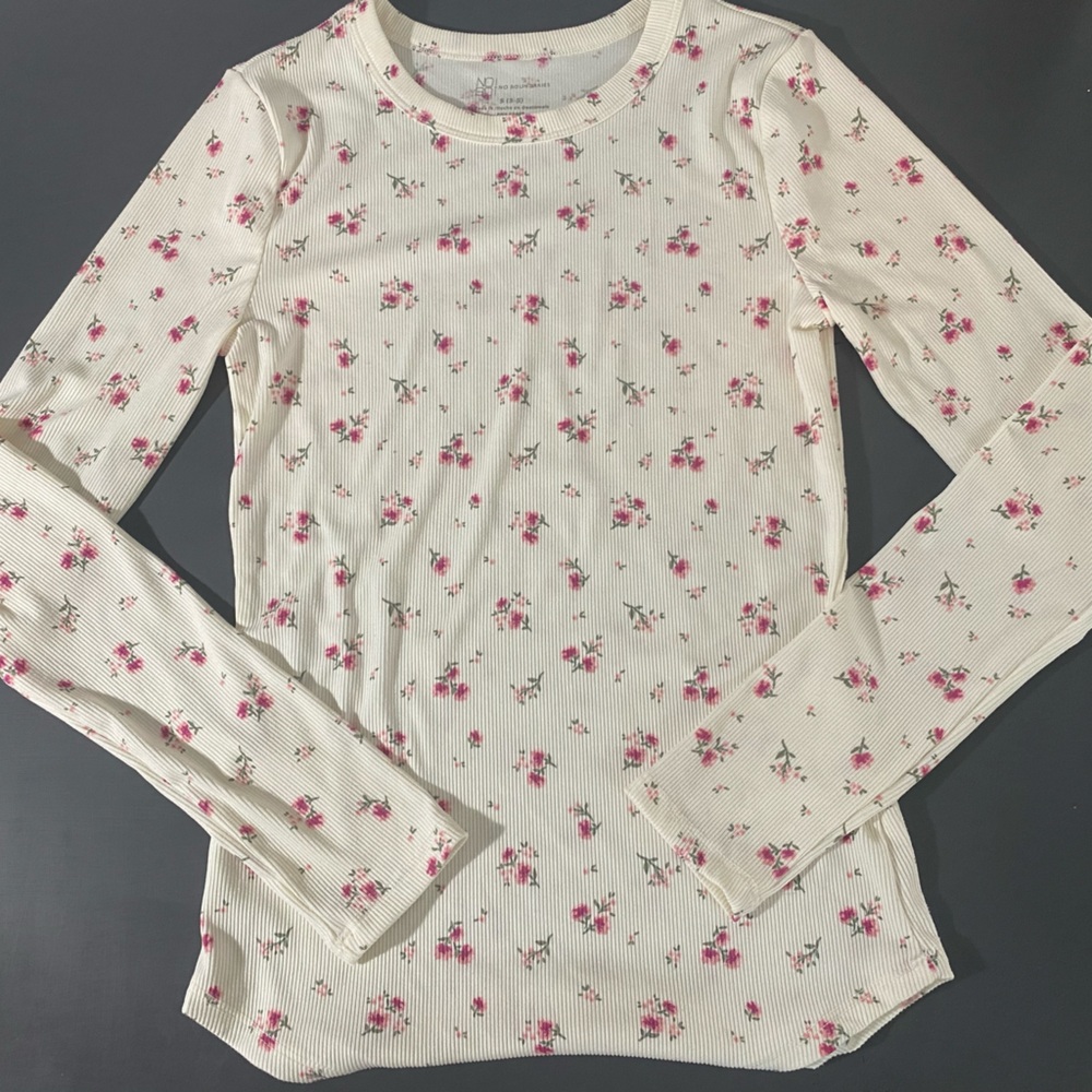 No Boundaries Pink Floral Ribbed Top